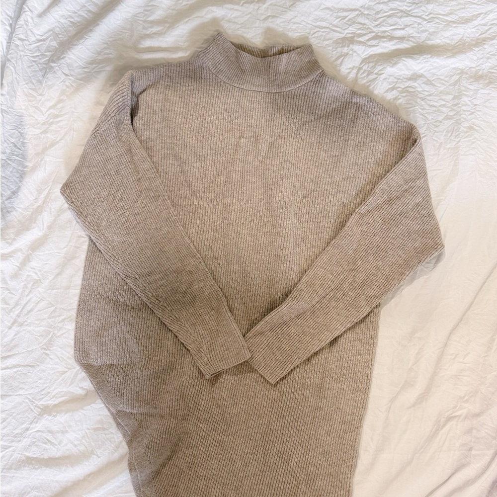 Cozy Tan Ribbed Turtleneck Sweater